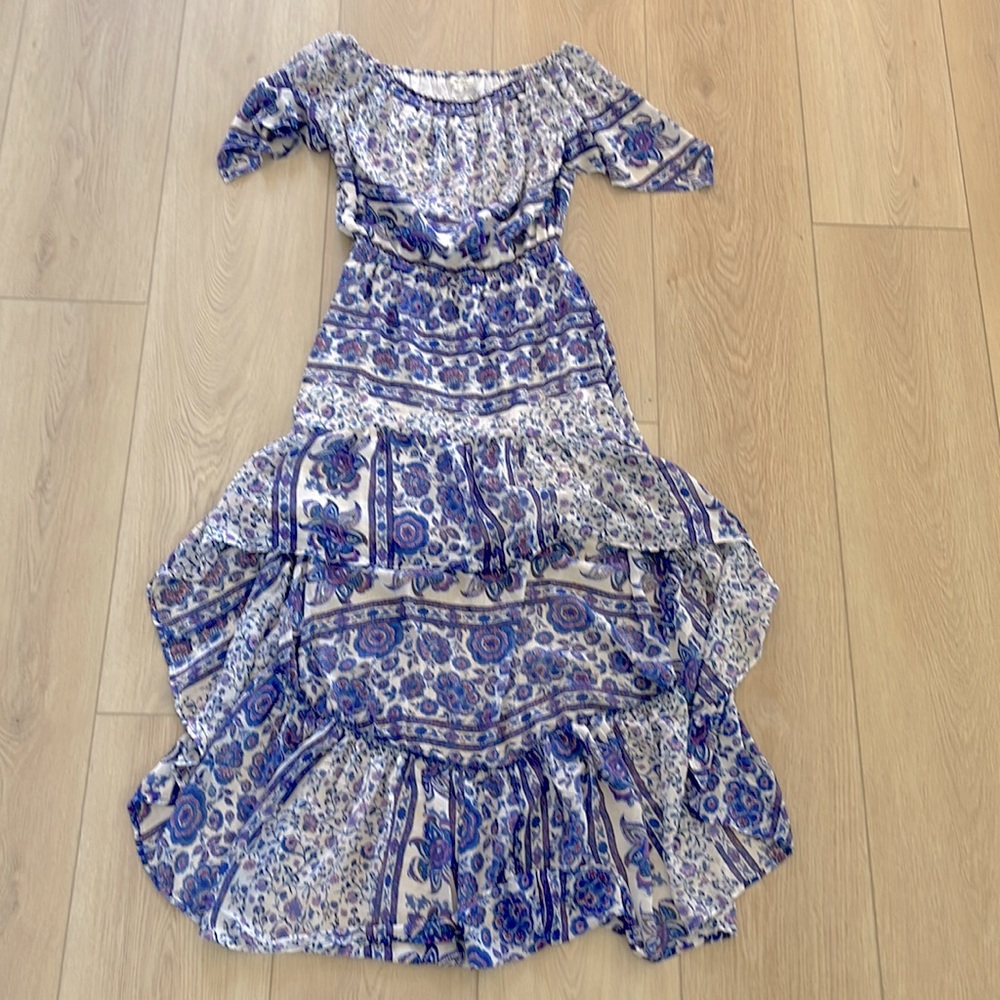 Bloomingdales - Floral Chiffon Dress with Metallic Gold Accents